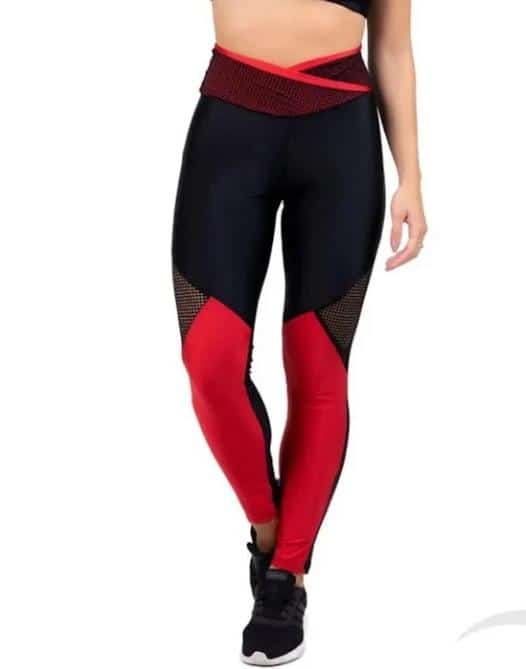 Legging Cós Afina Cintura com Detalhe em Tela