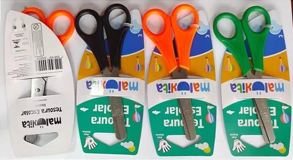 Tesoura escolar sem ponta inox 13 centímetro para destro Cartela - Malukita