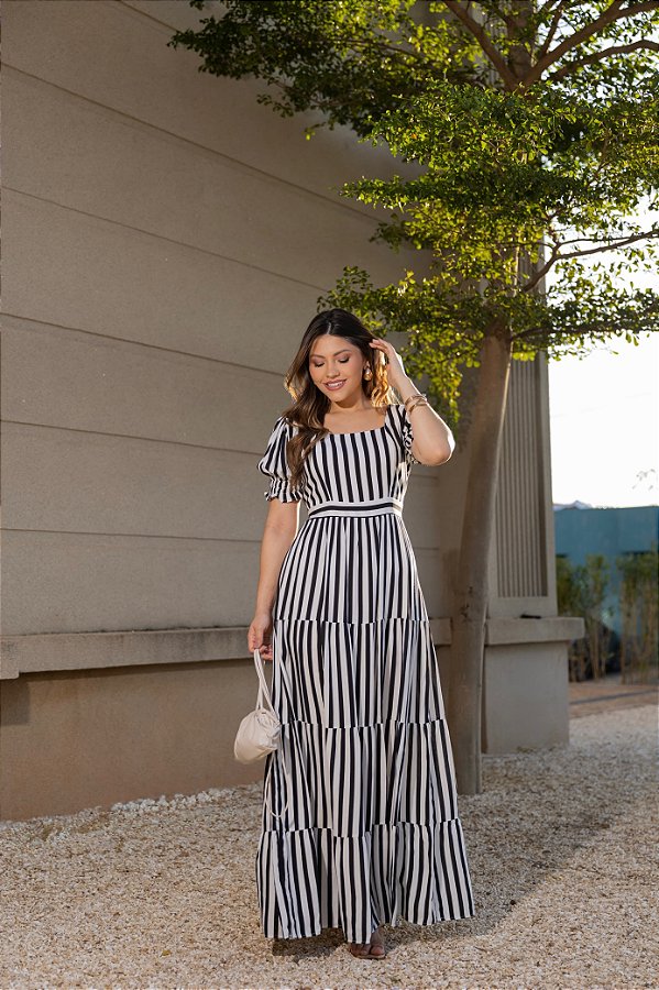 Vestido longo listrado