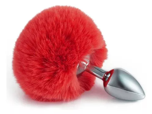 Plug Anal Rabo De Coelho Pompom Aço Médio Vermelho