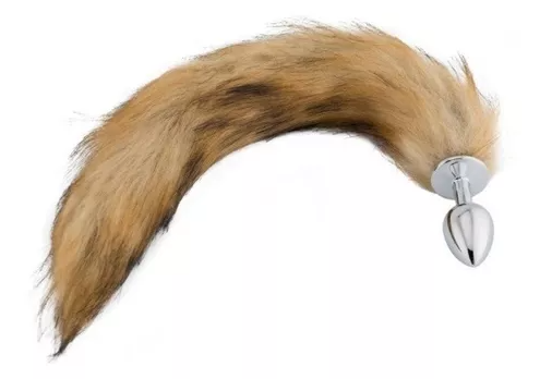 Plug Anal M Com Rabo Raposa Rajado 40 Cm Em Aço Inox