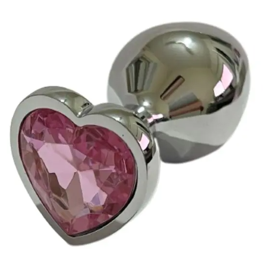 Plug Anal "M" Aço Inoxidável Formato Cônico Pedra de Coração Rosa
