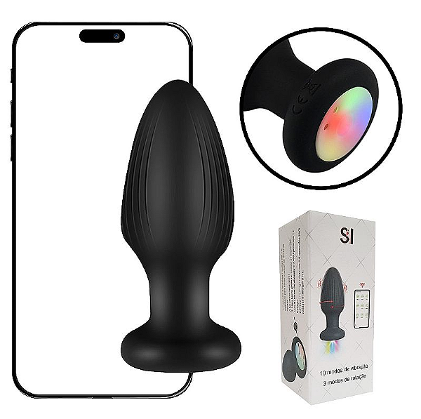 Plug Anal em Silicone com Rotação e Luz de Led