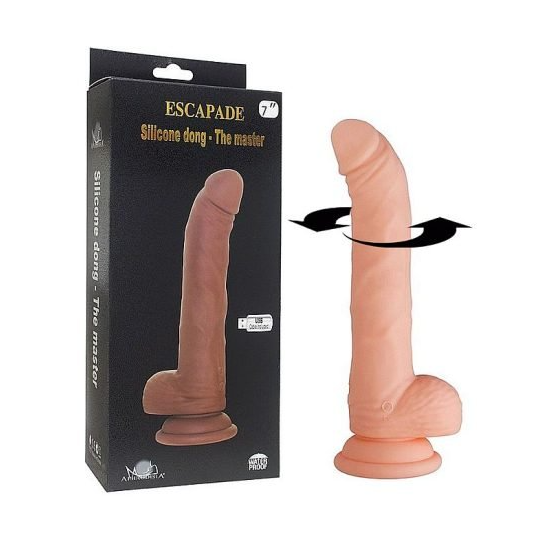 Pênis Realístico Recarregável com Ventosa, 10 Modos de Vibrações e Rotações com Modo Turbo Escapade Silicone Dong The Master 18 x 3,9 cm