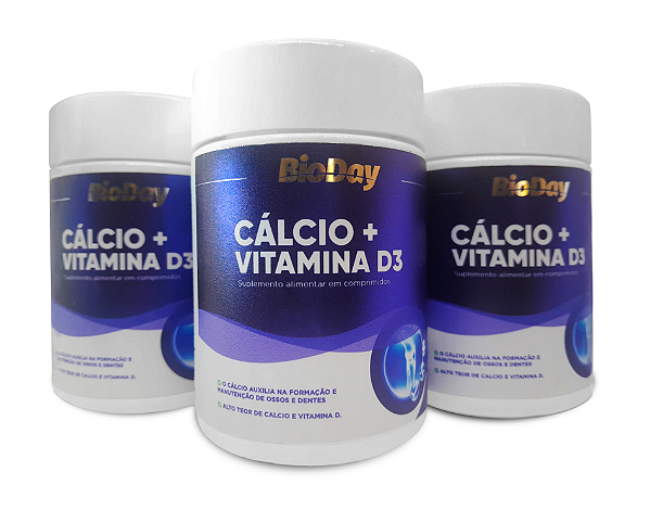 Cálcio com Vitamina D3 - Frasco 60 Comp. Kit 3 frascos.