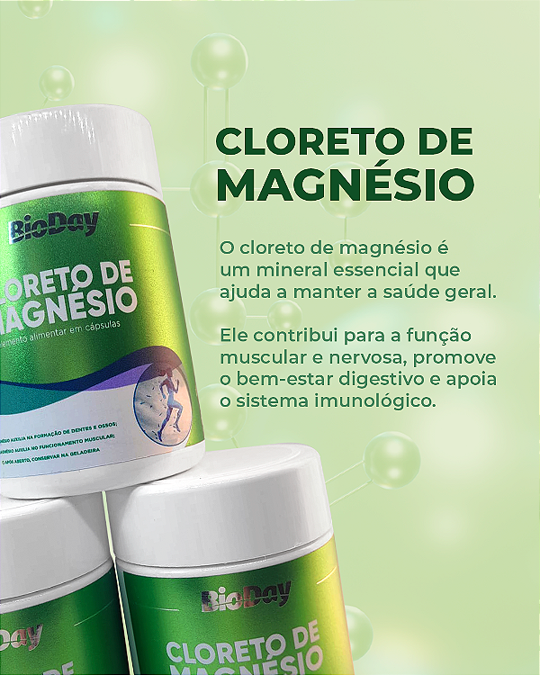 Cloreto de Magnésio (Cápsulas Veganas) - 60 Caps. kit com 3 frascos.