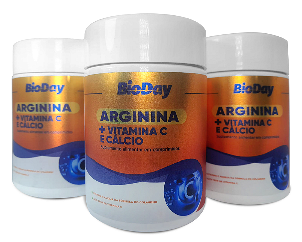 Arginina + Vitamina C e Cálcio - Frasco 60 Comp. kit com 3 frasco.