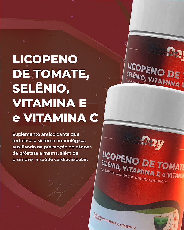 Licopeno, Selênio, Vitamina E e C - Frasco 60 Comp. kit com 3 frasco.