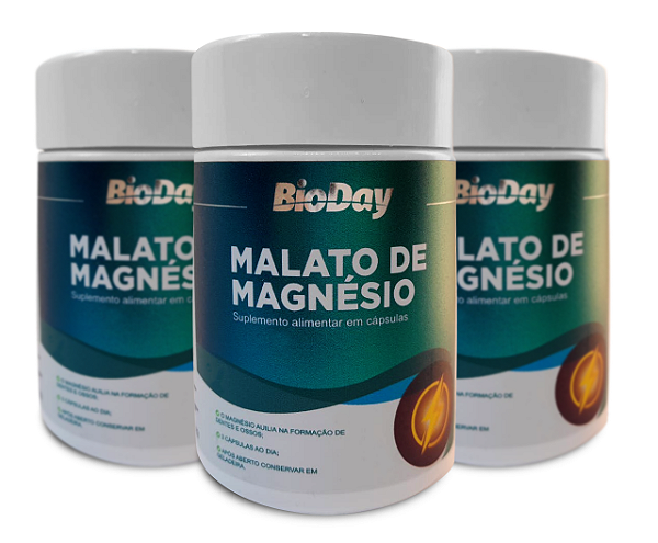 Malato de Magnésio - Frasco 60 Caps. kit com 3 frasco.