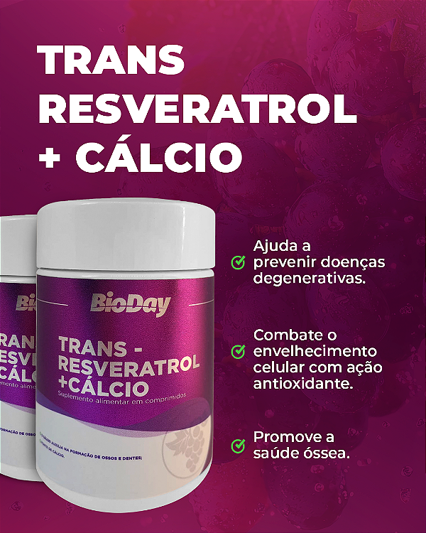 Trans (Resveratrol + Cálcio) - Frasco 60 Comp. kit com 3 frasco.