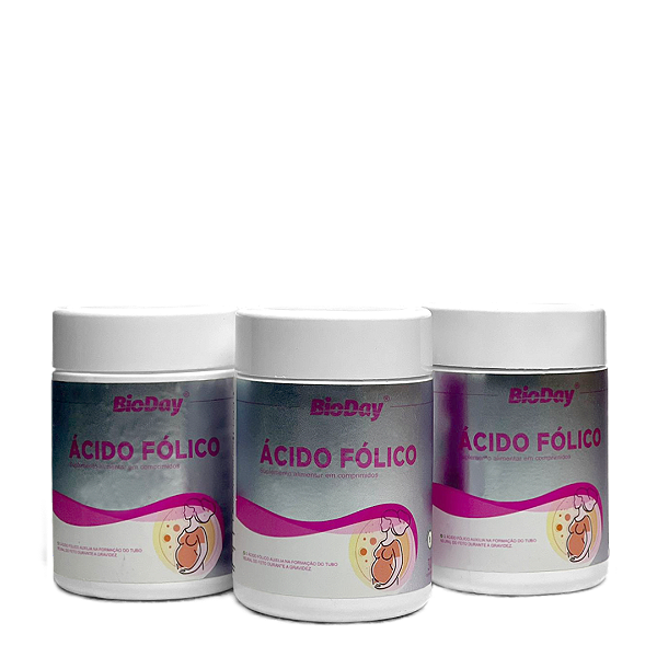 Ácido Fólico - Frasco 30 Comp. kit com 3 frascos.