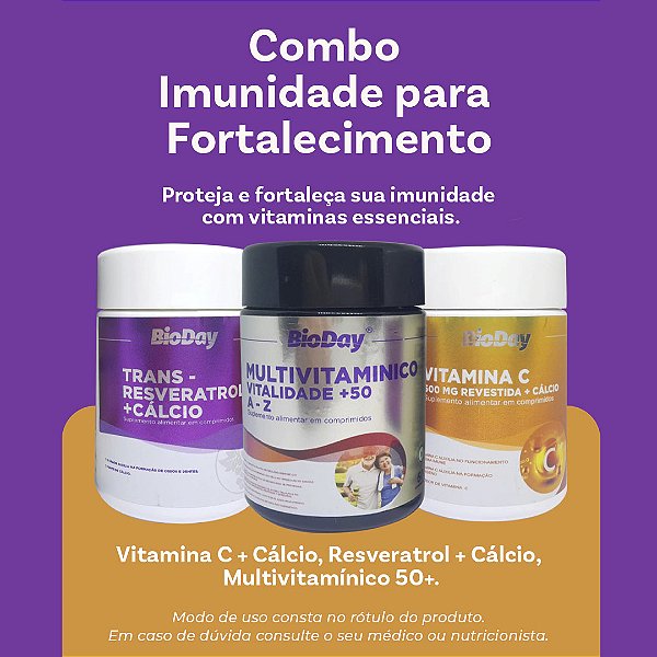 Imunidade para fortalecimento (Trans-Resveratrol, Multivitamínico 50+, Vitamina C)
