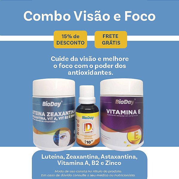 Visão e foco (Luteína, Zeaxantina, Vitamina D3 gotas, Vitamina E)