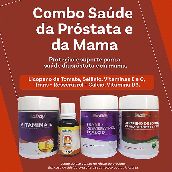 Próstata e mama (Vitamina E, Vitamina D3 gotas, Trans-Resveratrol, Licopeno de Tomate)