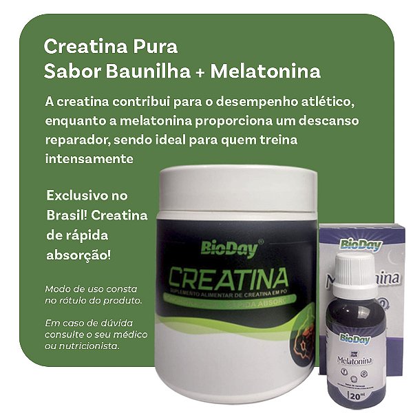 Desempenho máximo e descanso reparador (Creatina Rápida Absorção, Melatonina Gotas)