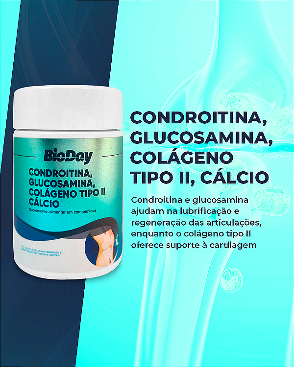 Condroitina, Glucosamina, Colágeno e Cálcio - Frasco 60 Comp. 1 Unidade.