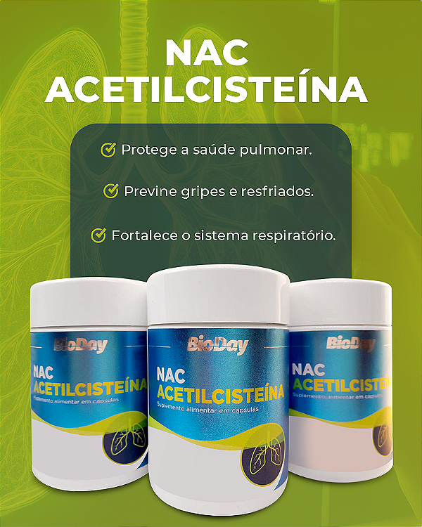 NAC (Acetilcisteína) - Frasco 60 Caps. 1 Unidade.