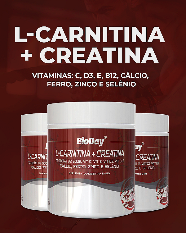 L-Carnitina + Creatina + Vitaminas e Zinco - Pote 300gr + colher. 1 Unidade.