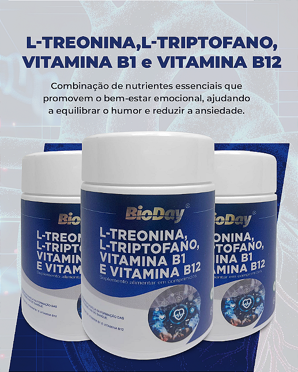 L-Treonina, L-Triptofano, Vitamina B1 e B12 - Frasco 60 Comp. 1 Unidade.