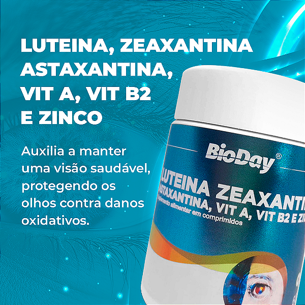 Luteína, Zeaxantina, Astaxantina, Vitamina A, B2, Zinco - Frasco 60 Comp. 1 Unidade.