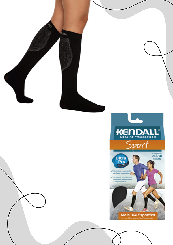 MEIA COMPRESS 3/4 PANTURRILHA 20-30 SPORT KENDALL PÉ FECHADO PRETO