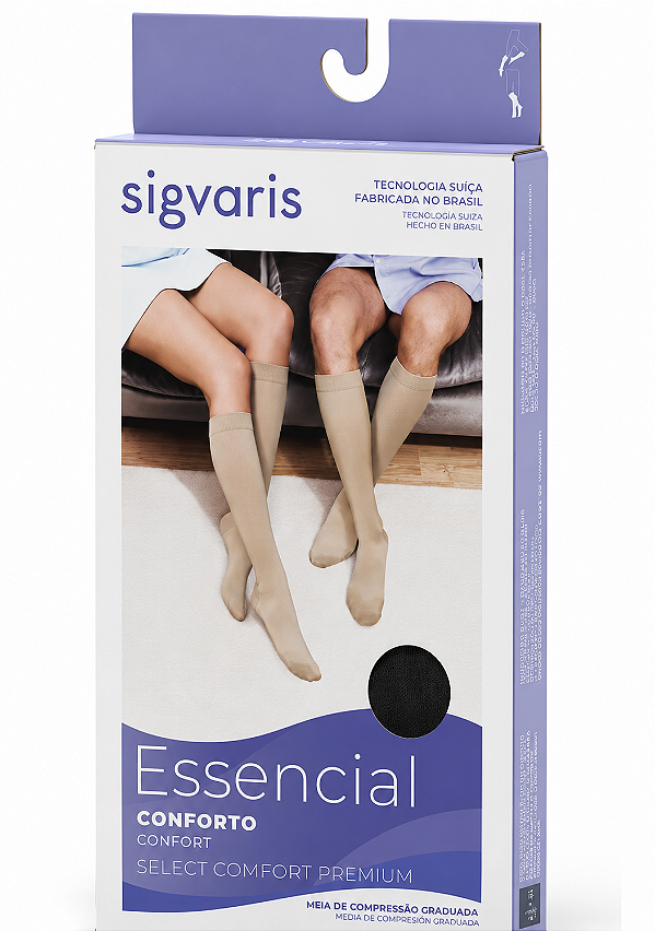 MEIA COMPRESS AD PANTURRILHA 20-30 SIGVARIS ESSENCIAL SELECT COMFORT PREMIUM PRETO PÉ FECHADO