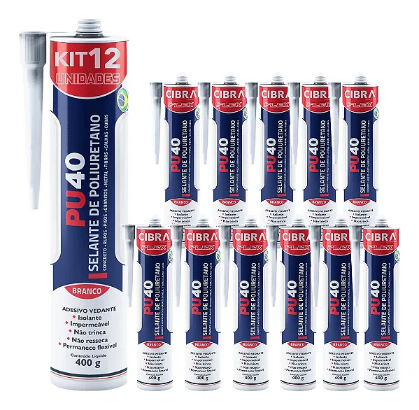 Kit 12 Selantes PU 40 Selante de Poliuretano Adesivo Vedante Cibra Flex Branco