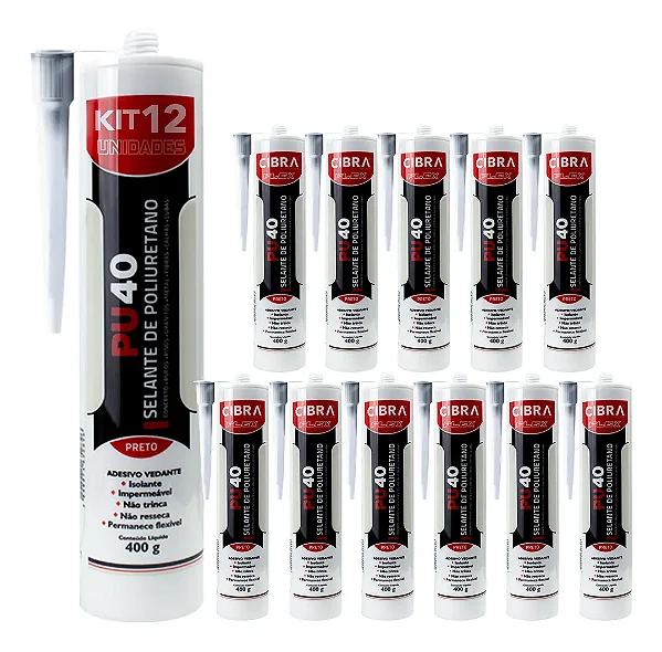 Kit 12 Selantes PU 40 Selante de Poliuretano Adesivo Vedante Cibra Flex Preto