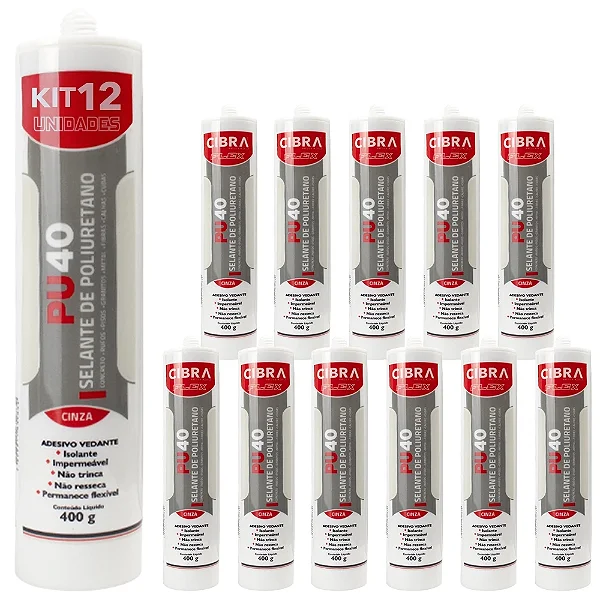 Kit 12 Selantes PU 40 Selante de Poliuretano Adesivo Vedante Cibra Flex Cinza