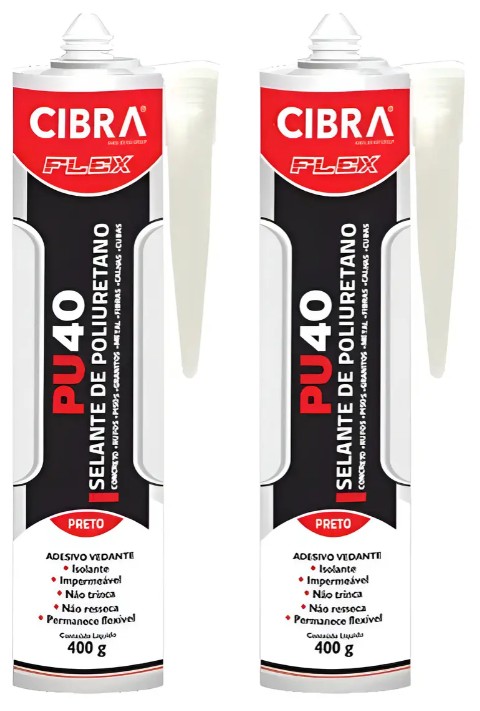 KIT 02 SELANTES PU 40 400G POLIURETANO ADESIVO PRETO