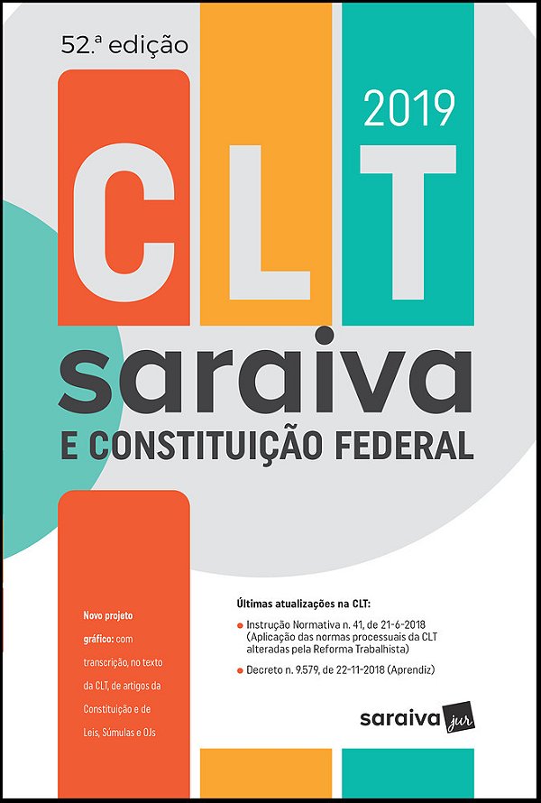 Código Saraiva - Clt Saraiva E Constituição Federal - 52ª Edição..-