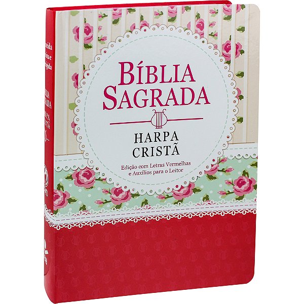 Bíblia Sagrada Letra Gigante Com Harpa Cristã - Capa Florida Com Tarja Vermelha Almeida Revista E Corrigida (Arc)