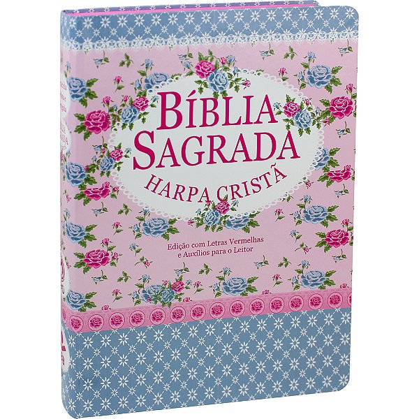 Bíblia Sagrada Letra Gigante Com Harpa Cristã - Capa Florida Com Tarja Azul Almeida Revista E Corrigida (Arc)