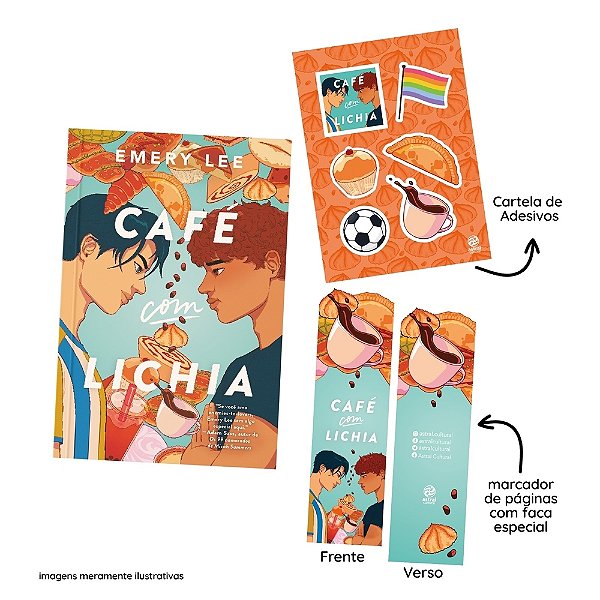 Café Com Lichia Com Cartela De Adesivos + Marca Página