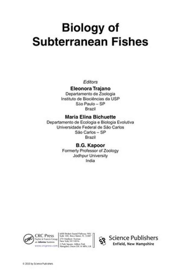 Biology Of Subterranean Fishes-..