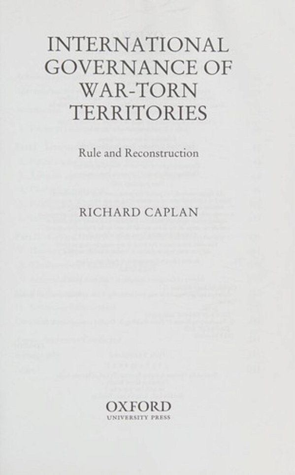 International Governance Of War-Torn Territories Rule And Reconstruction-..