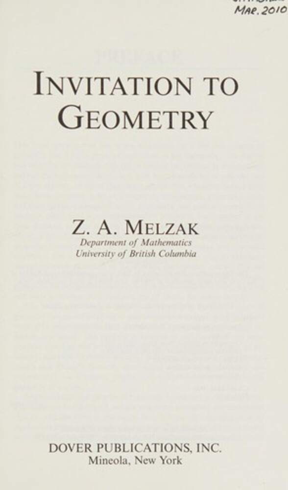 Invitation To Geometry-..