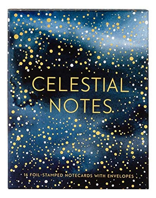 Celestial Notes: 16 Foil-Stamped Notecards With Envelopes (Celestial Star Stationery, Space And Galaxy Watercolor Blank Notecards)-..