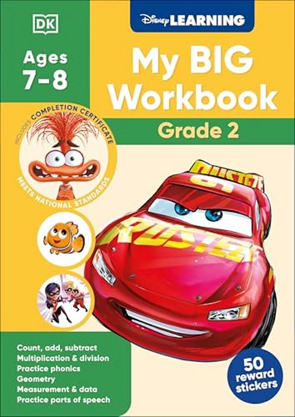 Disney Learning Big Workbook Grade 2: Math & English Workbook For Kids Aged 7-9, Curriculum-Based-..