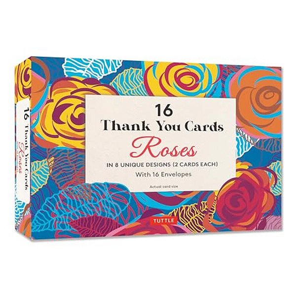 16 Thank You Cards, Roses: 4 1/2 X 3 Inch Blank Cards In 8 Lovely Designs (2 Each) With 16 Envelopes-..