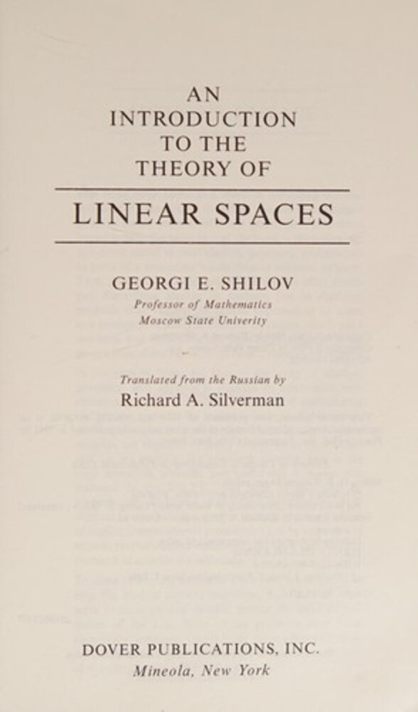 An Introduction To The Theory Of Linear Spaces-..