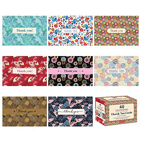 Chiyogami, 40 Thank You Cards With Envelopes: (4 1/2 X 3 Inch Blank Cards In 8 Unique Designs)-..