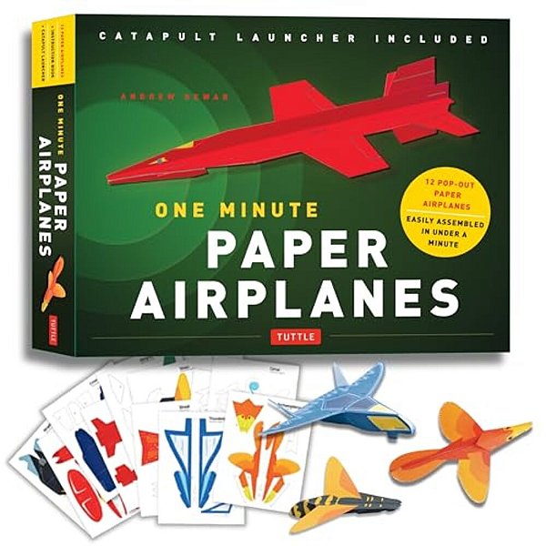 One Minute Paper Airplanes Kit: 12 Pop-Out Planes, Easily Assembled In Under A Minute: Paper Airplane Book With Paper, 12 Projects & Plane Launcher [W-..