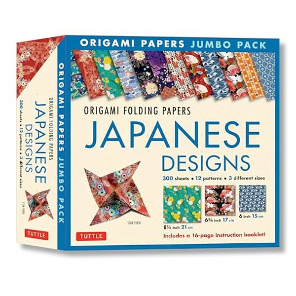 Origami Folding Papers Jumbo Pack: Japanese Designs: 300 Origami Papers In 3 Sizes (6 Inch; 6 3/4 Inch And 8 1/4 Inch) And A 16-Page Instructional Ori-..