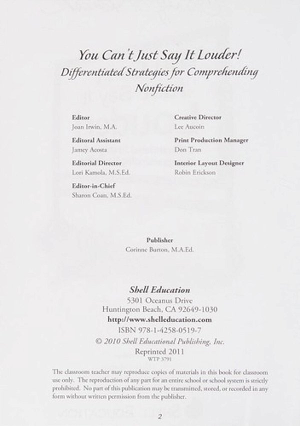 You Can't Just Say It Louder! Differentiated Strat. For Comprehending Nonfiction: Differentiated Strategies For Comprehending Nonfiction-..