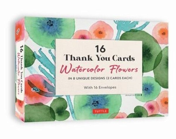 16 Thank You Cards Watercolor Flowers: 4 1/2 X 3 Inch Blank Cards In 8 Lovely Designs (2 Each) With 16 Envelopes-..