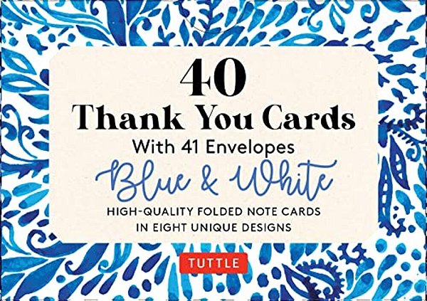 Blue & White, 40 Thank You Cards With Envelopes: (4 1/2 X 3 Inch Blank Cards In 8 Unique Designs)-..