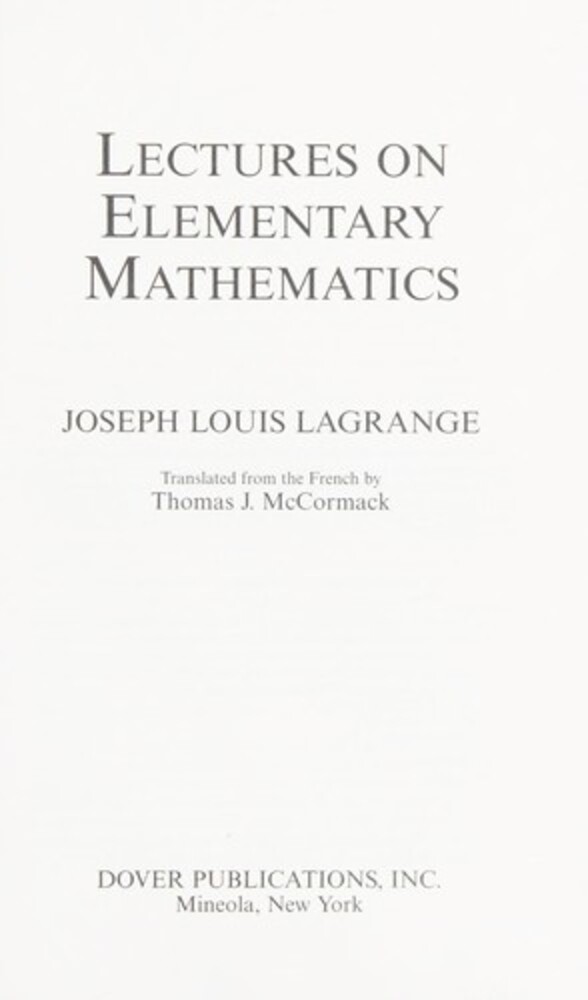 Lectures On Elementary Mathematics-..