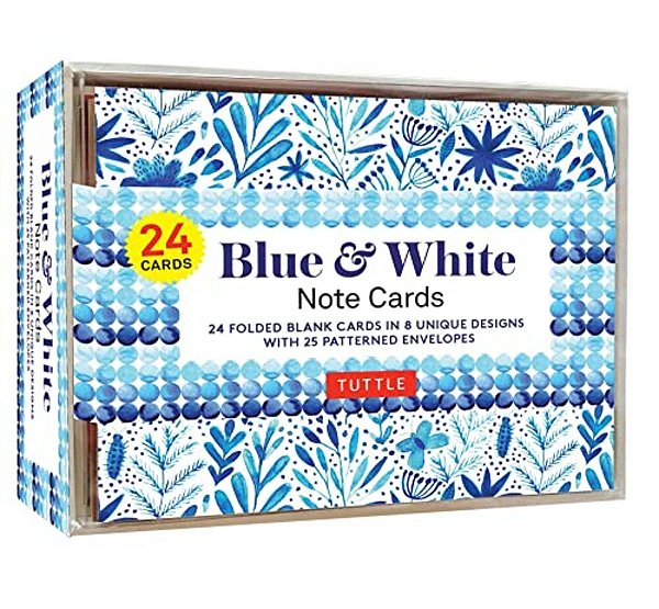 Blue & White Note Cards, 24 Blank Cards: 8 Unique Designs With 25 Patterned Envelopes-..