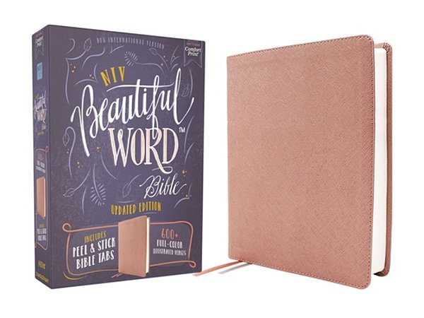 Niv, Beautiful Word Bible, Updated Edition, Peel/Stick Bible Tabs, Leathersoft, Pink, Red Letter, Comfort Print: 600+ Full-Color Illustrated Verses-..